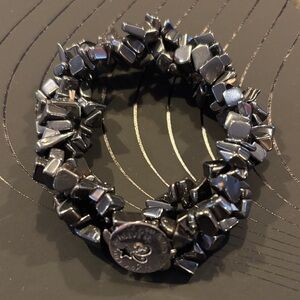 Hermatite Inspirational Black Beaded Elastic Bracelet 925